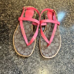 Coach Pink Leather Logo Flip Sandals